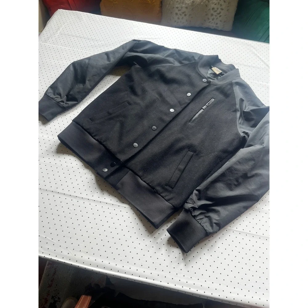 Nike Sportswear Mens Wool Blend Varsity Bomber Jacket Black Snap Front Medium